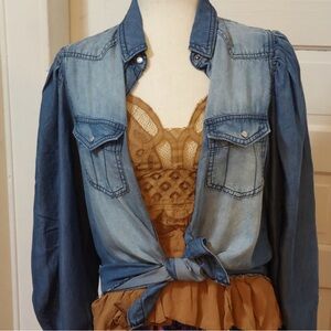 Chambray Denim Poet Sleeve Shirt